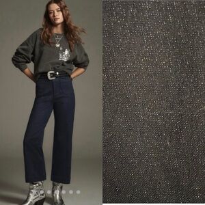 NWOT Anthropologie Maeve Colette Sparkle Denim Wide Leg Blue Jeans Womens 32 14